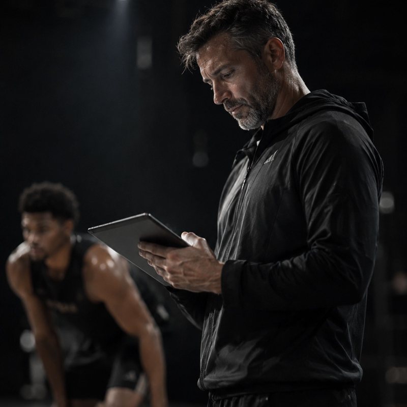 Coach reviewing athlete data on a tablet